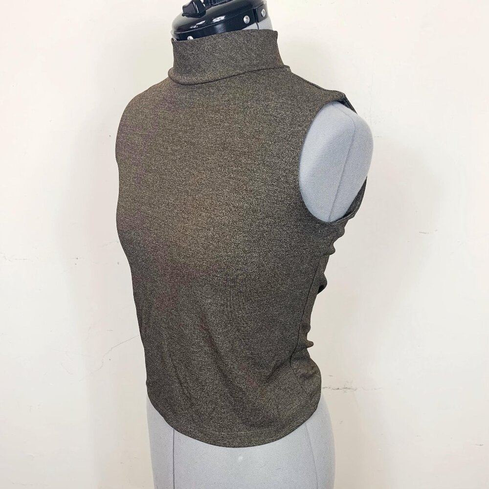 Vintage Y2K Ann Taylor Brown Gray Heathered Mockneck Tank Top Size Small Petite